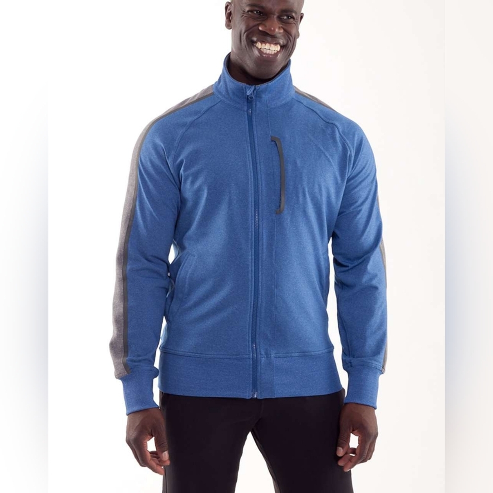 Lululemon Kung Fu II Men's Blue Gray Herringbone Stripe Zip Up Jacket M